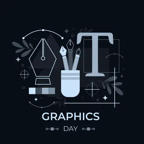 Illustration of pens and design tools for graphics and branding